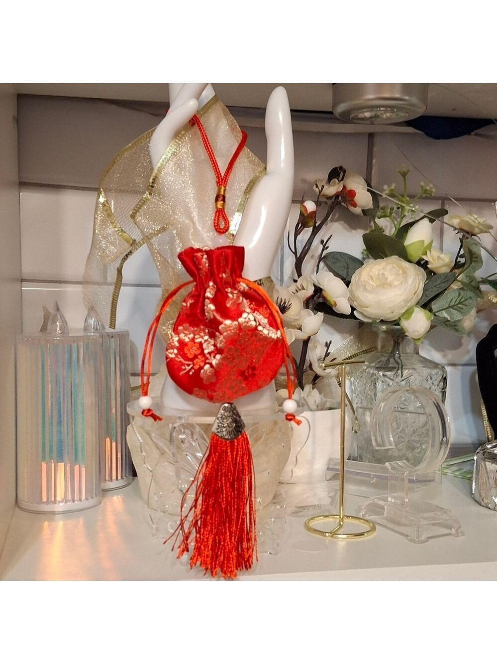 Red Silky Drawstring Pouch with Tassel Set Of 3 New Jewelry Gifts